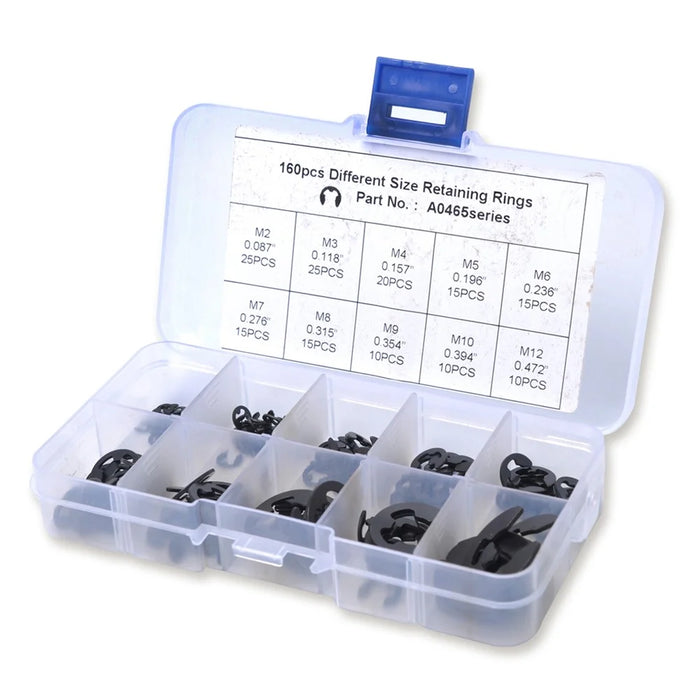 160Pcs 2mm-25mm Retaining Rings Car Truck Assorted E-Clip Snap Rings Kit - 6