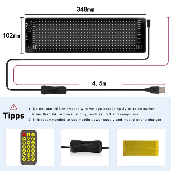 RP1035R Rounded Corners Car Rear Windshield DIY Advertising Screen Bluetooth-compatible APP Control LED Matrix Display Screen - 5