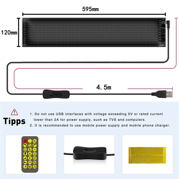 RP1259S 120x595mm LED Matrix Panel Flexible Screen Display Bluetooth-compatible APP Control LED Car Sign - 7
