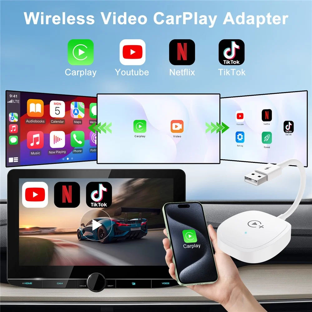 020-7+ Wireless Video / Car Play Adapter Car System Wired to Wireless Car Player Supports YouTube / Netflix / TikTok - White - 2