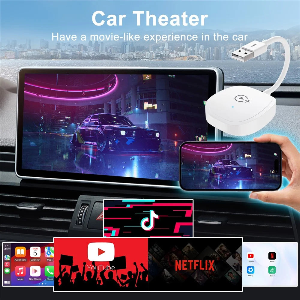 020-7+ Wireless Video / Car Play Adapter Car System Wired to Wireless Car Player Supports YouTube / Netflix / TikTok - White - 3