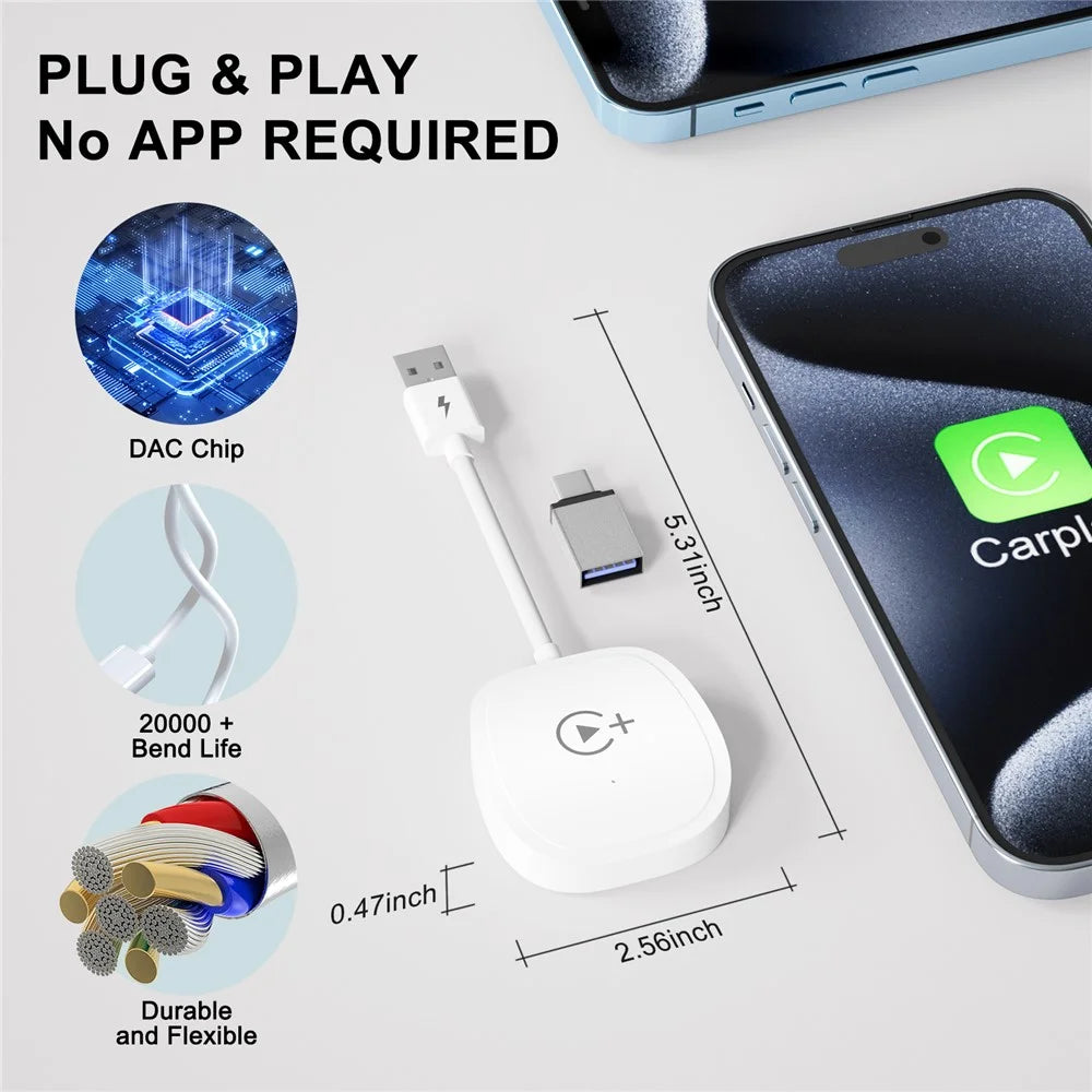 020-7+ Wireless Video / Car Play Adapter Car System Wired to Wireless Car Player Supports YouTube / Netflix / TikTok - White - 5