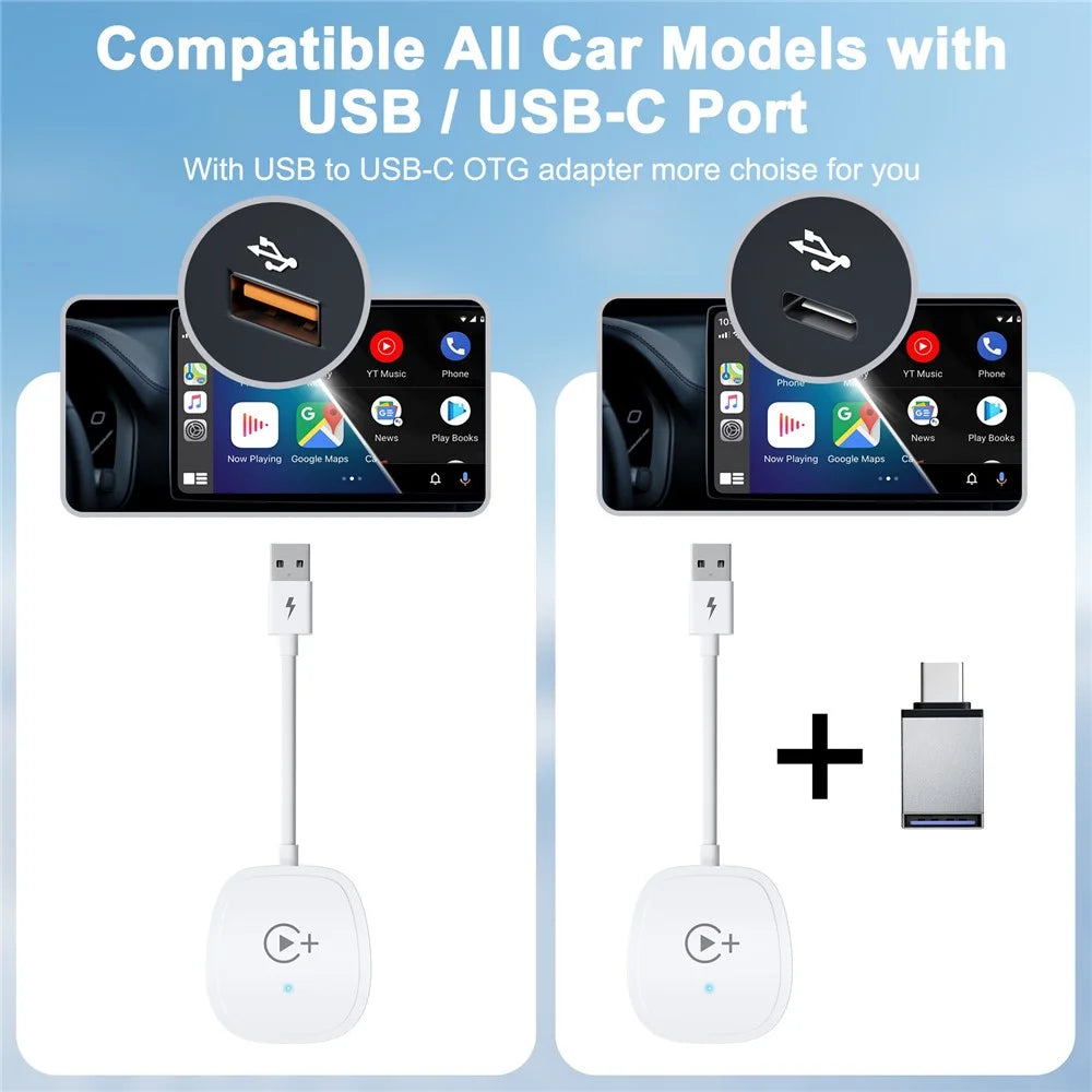 020-7+ Wireless Video / Car Play Adapter Car System Wired to Wireless Car Player Supports YouTube / Netflix / TikTok - White - 7