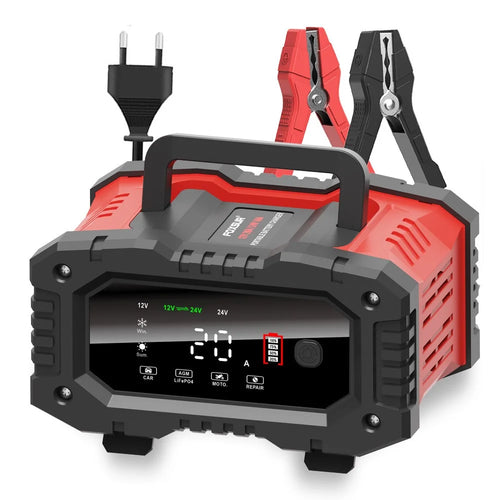FOXSUR FPT-200 Large Screen Portable Battery Charger for 12V-24V Motorcycle Car - EU Plug - 1