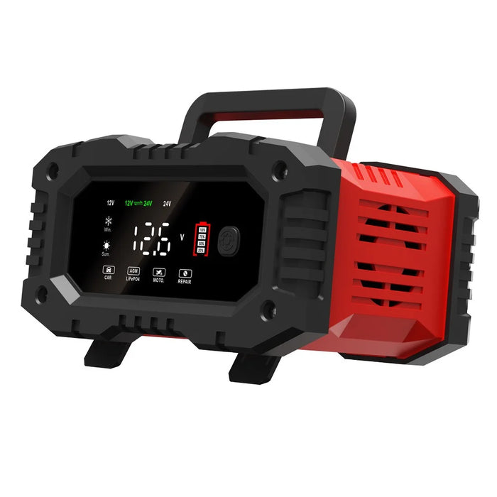 FOXSUR FPT-200 Large Screen Portable Battery Charger for 12V-24V Motorcycle Car - EU Plug - 2
