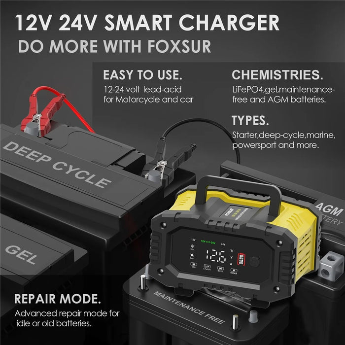 FOXSUR FPT-100 10A Portable Car Motorcycle Battery Charger 7-Stage Charging Vehicle Charger - EU Plug - 3