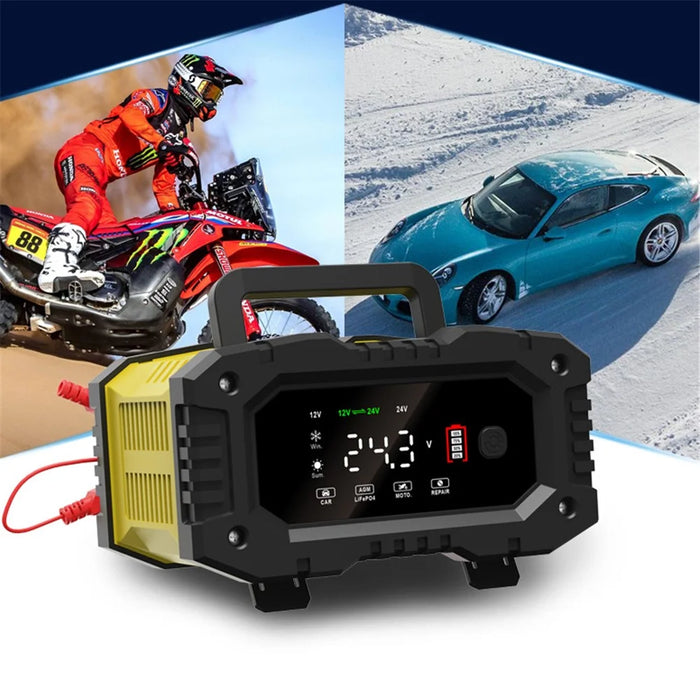 FOXSUR FPT-100 10A Portable Car Motorcycle Battery Charger 7-Stage Charging Vehicle Charger - EU Plug - 5