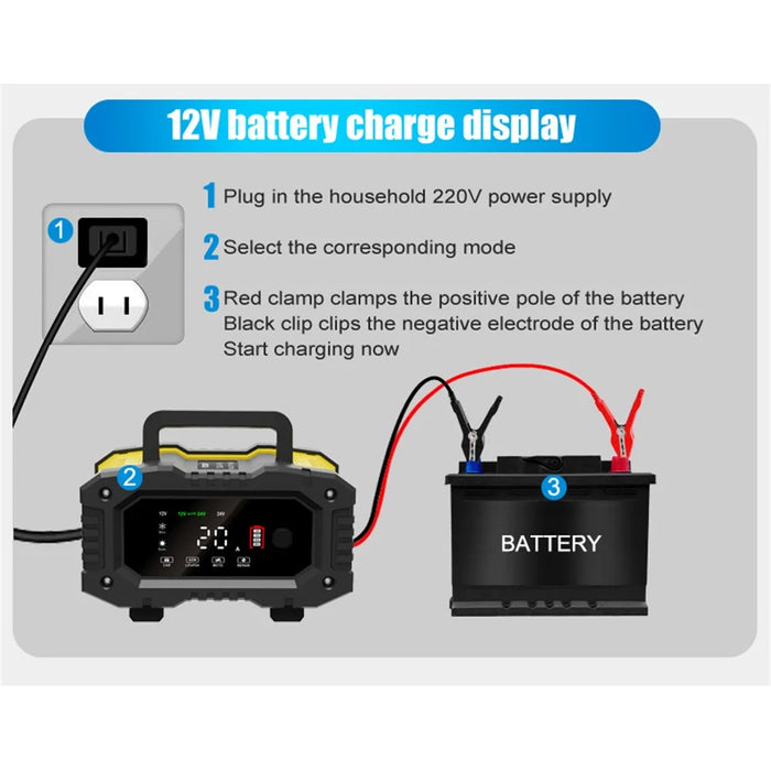 FOXSUR FPT-100 10A Portable Car Motorcycle Battery Charger 7-Stage Charging Vehicle Charger - EU Plug - 6