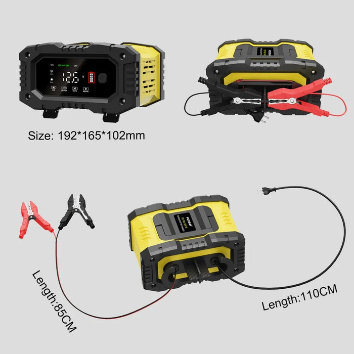 FOXSUR FPT-100 10A Portable Car Motorcycle Battery Charger 7-Stage Charging Vehicle Charger - EU Plug - 7