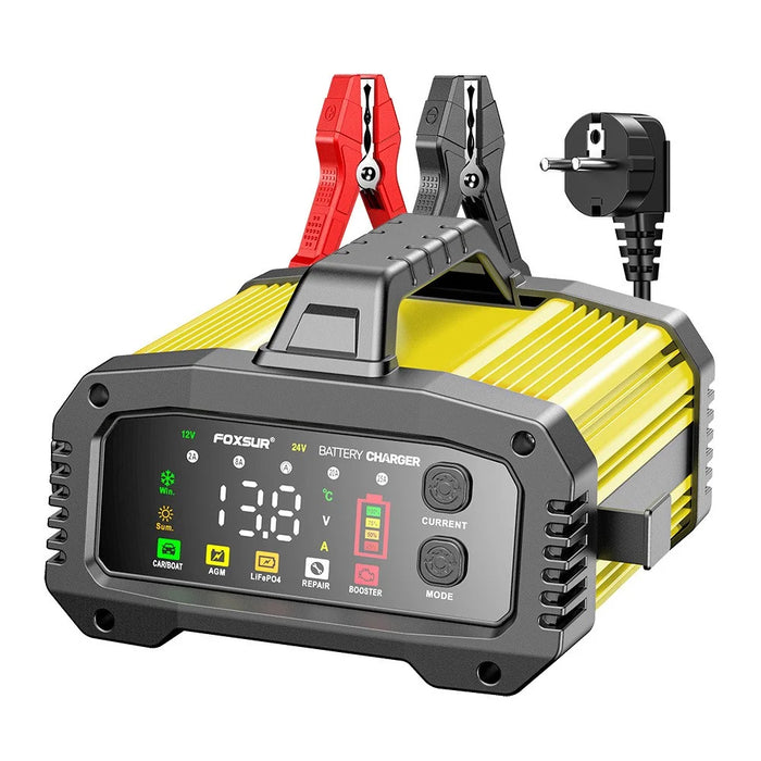 FOXSUR FPT-250 25A Portable Car Boat Motorcycle Battery Charger 8-Stage Charging Smart Charger - EU Plug / Yellow - 1