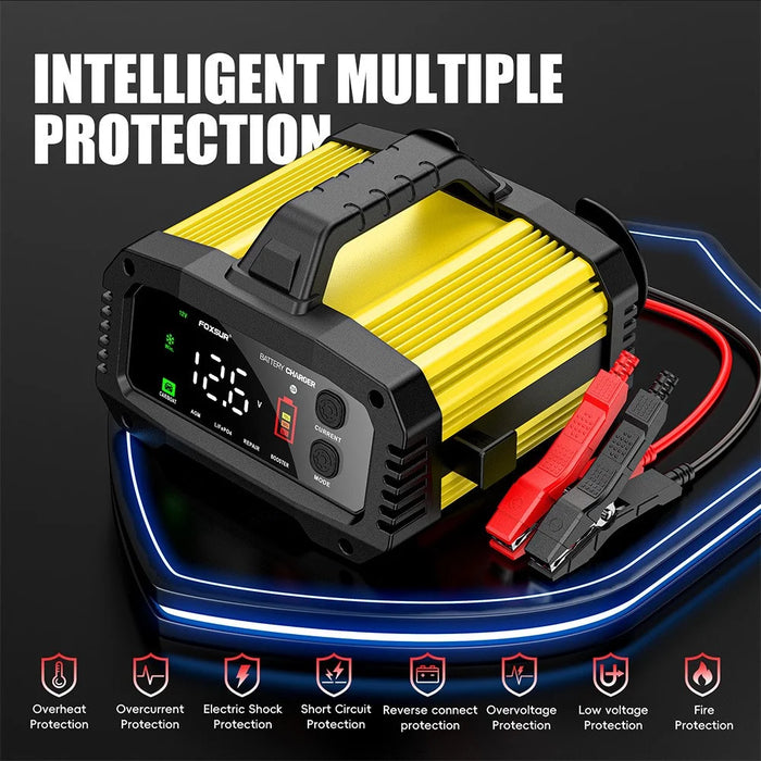 FOXSUR FPT-250 25A Portable Car Boat Motorcycle Battery Charger 8-Stage Charging Smart Charger - EU Plug / Yellow - 4