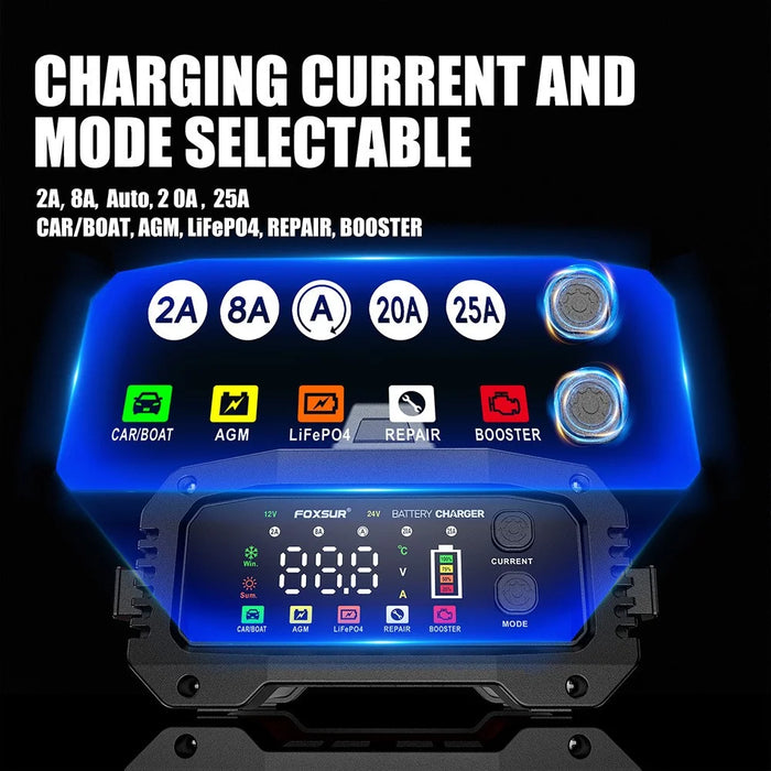 FOXSUR FPT-250 25A Portable Car Boat Motorcycle Battery Charger 8-Stage Charging Smart Charger - EU Plug / Yellow - 5