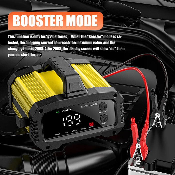 FOXSUR FPT-250 25A Portable Car Boat Motorcycle Battery Charger 8-Stage Charging Smart Charger - EU Plug / Yellow - 6
