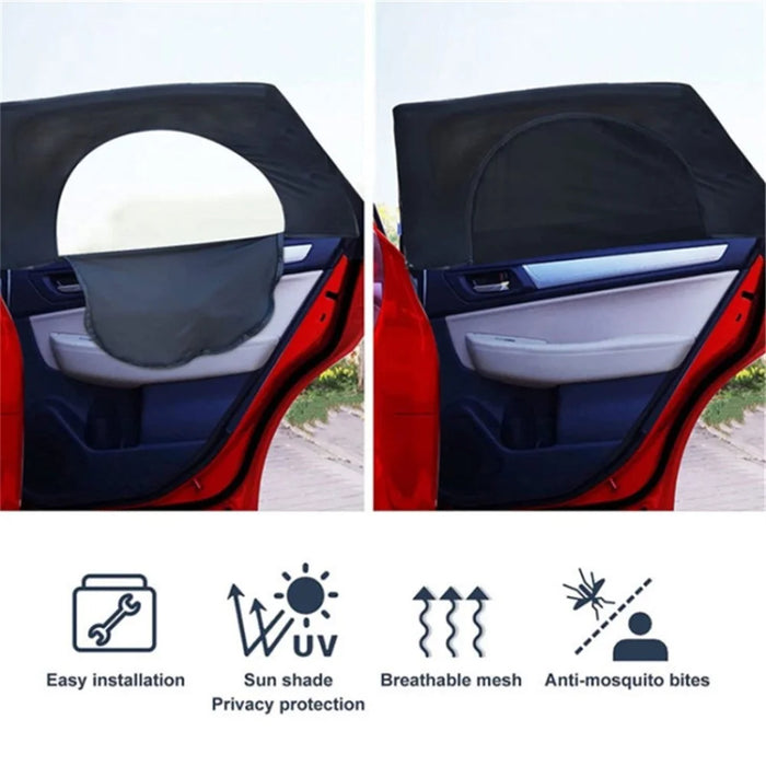 Left+Right Car Rear Window Mesh Curtain Anti-mosquito Sun Shade Window Curtain with Zipper Opening - 3