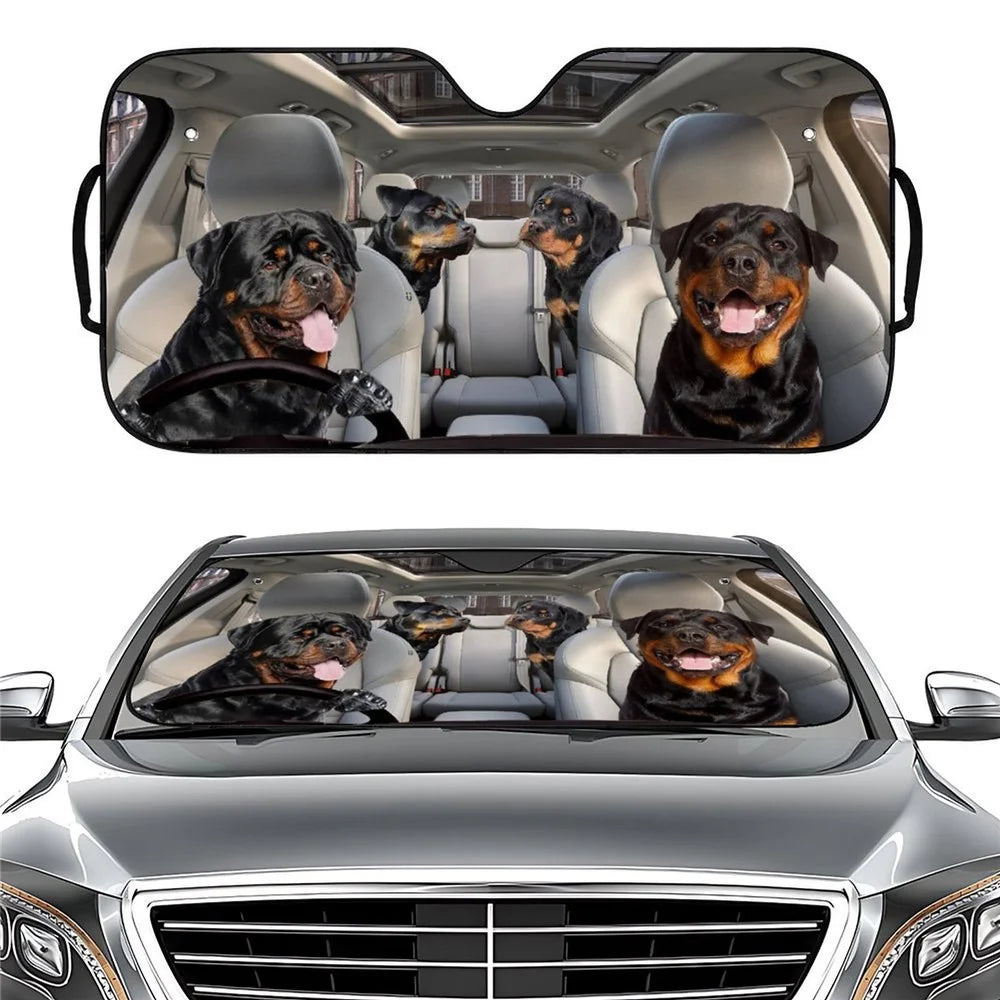 70x138cm Car Windshield Sunshade Patterns Print UV Protection Front Window Sun Shade - Black Dog - 1