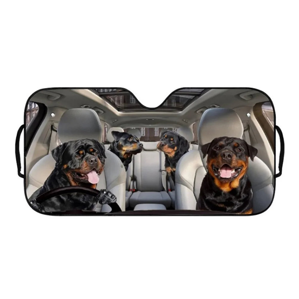 70x138cm Car Windshield Sunshade Patterns Print UV Protection Front Window Sun Shade - Black Dog - 2