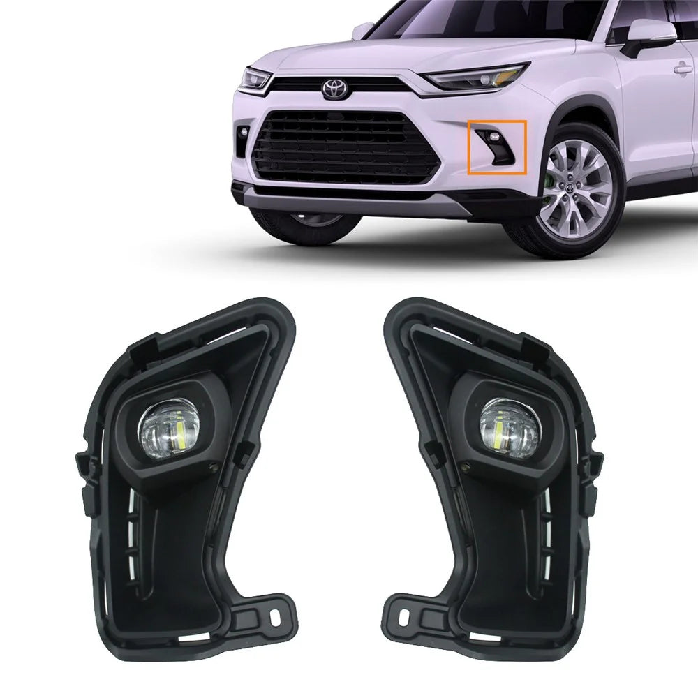 For Toyota Highlander 2024 1 Pair Car White LED Fog Lights Waterproof Working Lamp Bezel Assembly Kit - 1