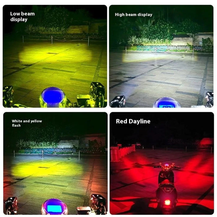 4 Modes Motorcycle LED Spotlight Motorbike Auxiliary Fog Light 3 Color External Work Light - 4