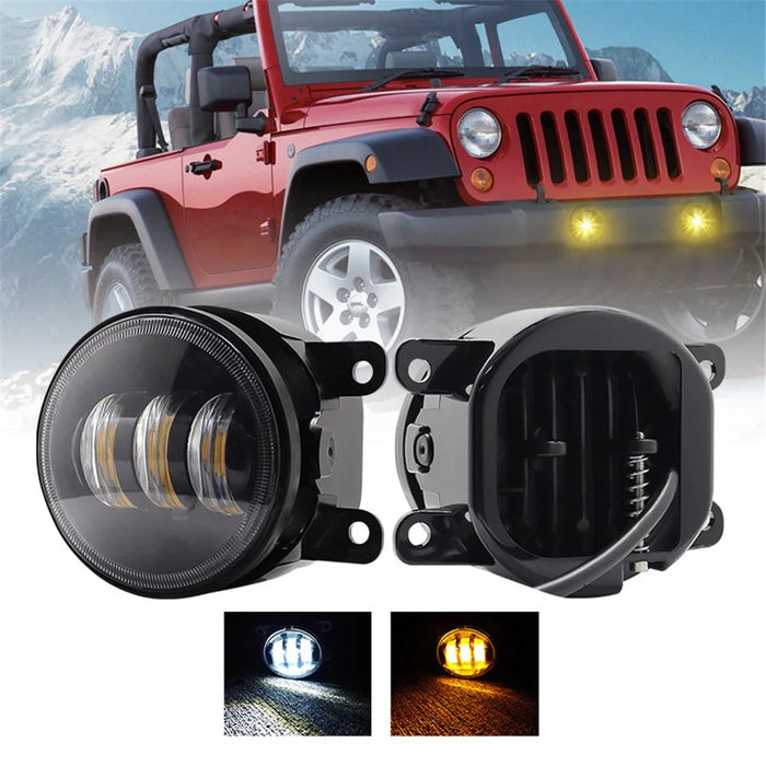 2Pcs for Wrangler / CJ-5 / CJ-7 / CJ-8 SUV LED Fog Light White+Yellow Two Color Headlight Modified Front Fog Lamp - 2