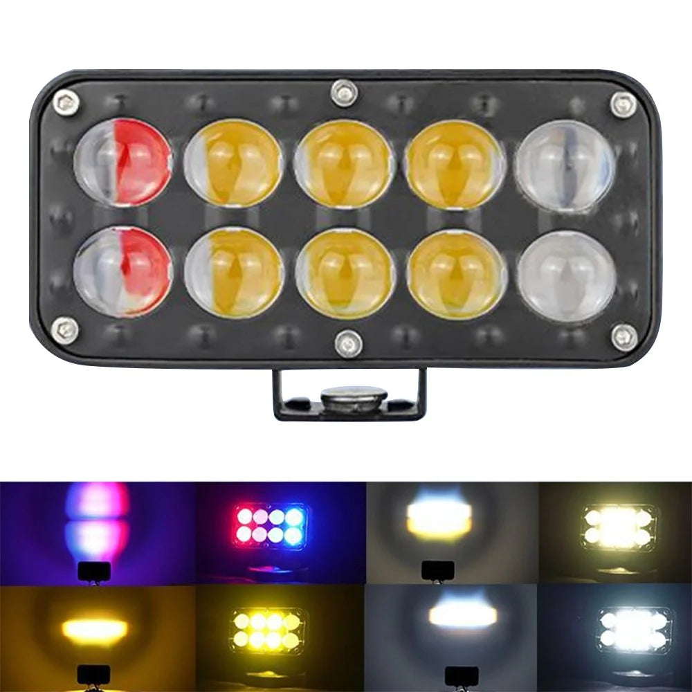 JP-V69 Motorcycle Off-Road Vehicle LED Spotlight Yellow+White Strobe Red+Blue Warning Headlight - 1