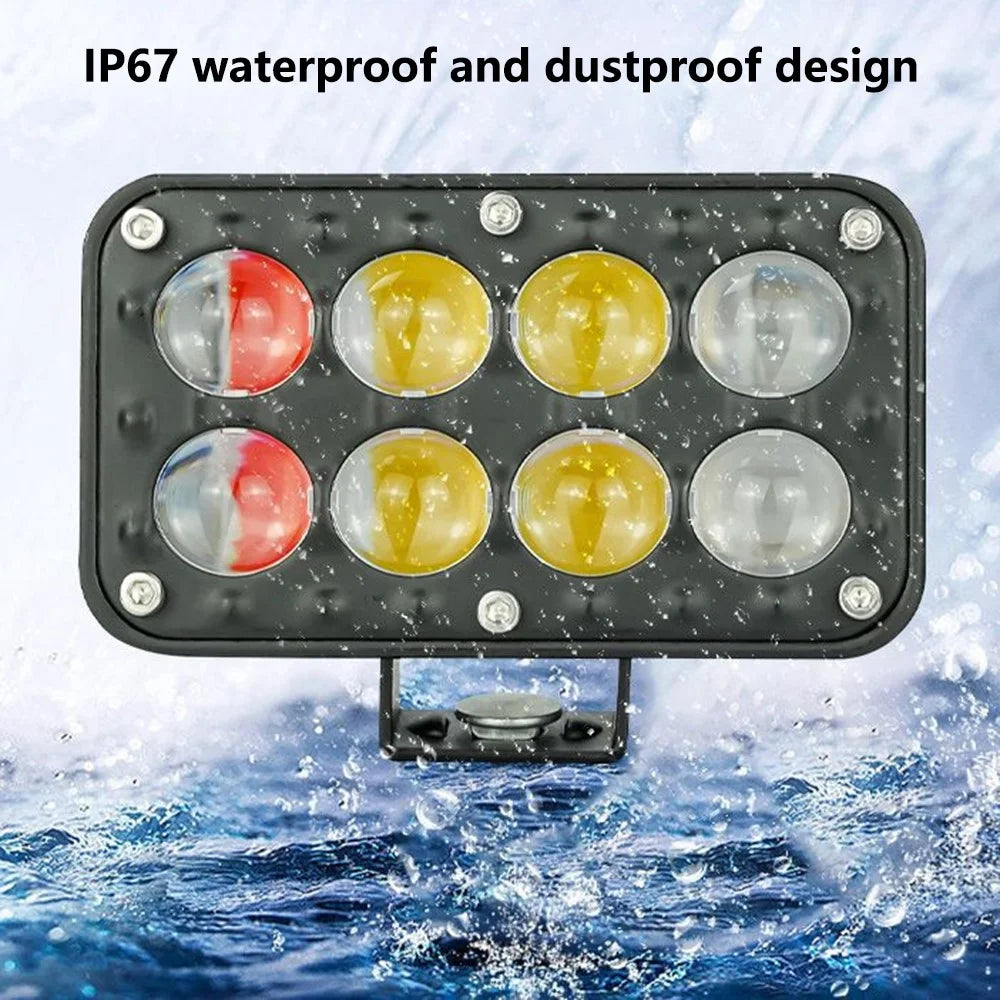 JP-V68 Motorcycle Truck Off-Road Vehicle LED Spotlight Yellow+White Strobe Red+Blue Warning Headlight - 4
