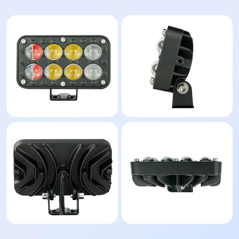 JP-V68 Motorcycle Truck Off-Road Vehicle LED Spotlight Yellow+White Strobe Red+Blue Warning Headlight - 7