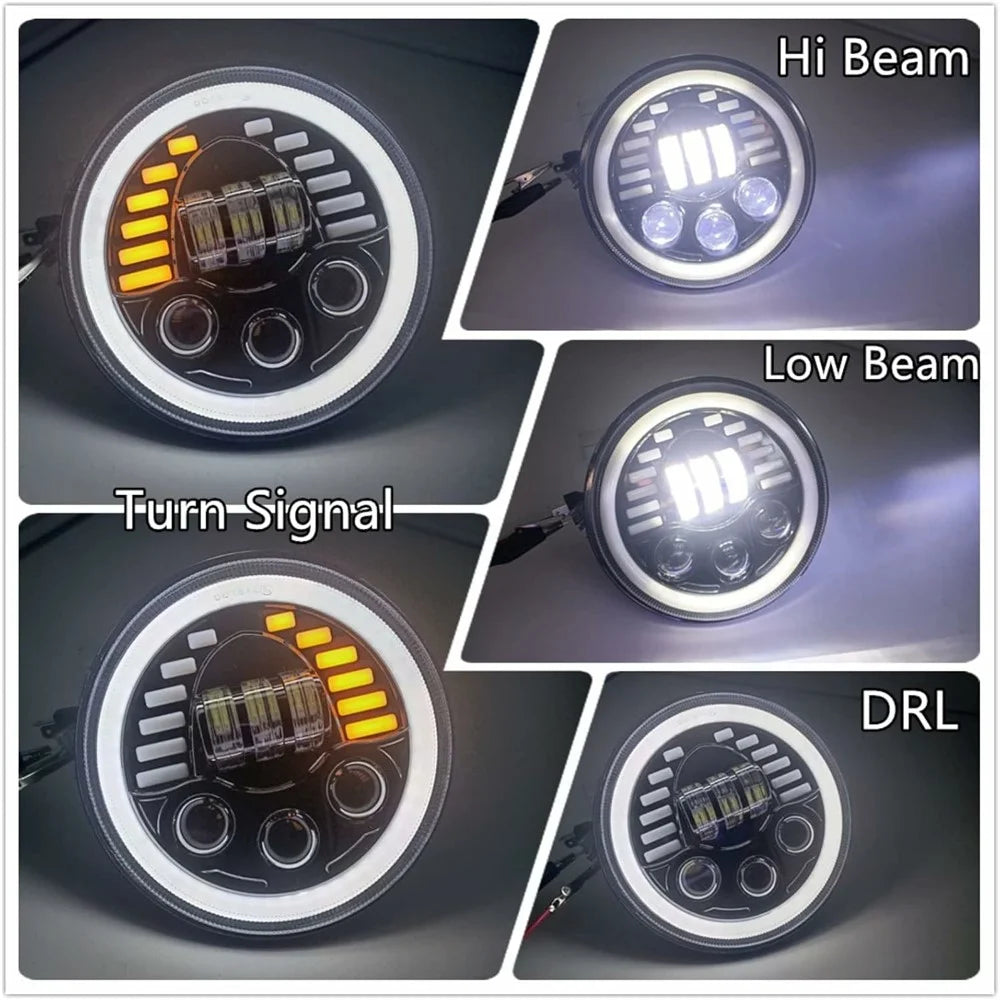 7-inch Car SUV Off-Road Motorcycle High Low Beam Light Halo Angel Eyes LED Round DRL Turn Signal Light - 4