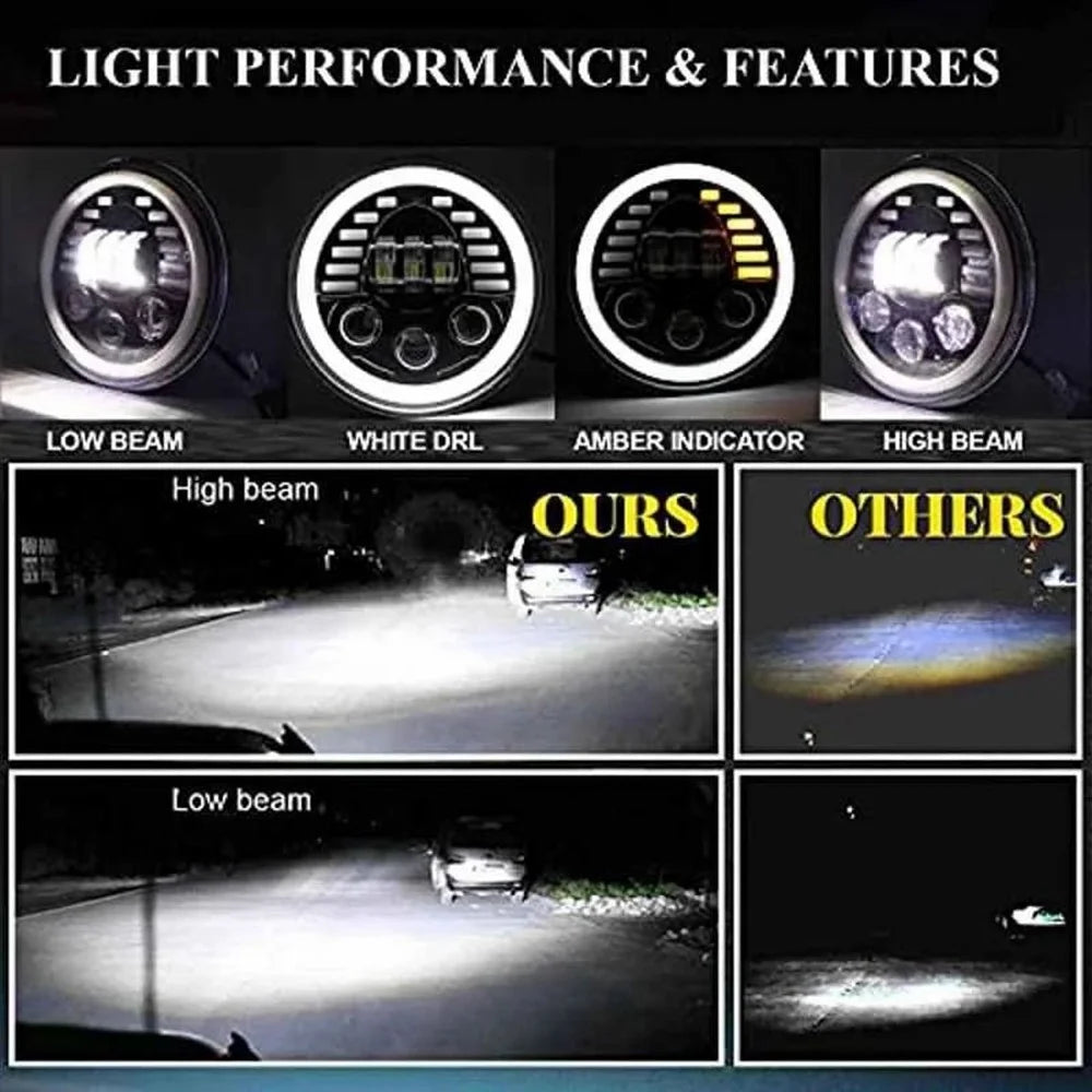 7-inch Car SUV Off-Road Motorcycle High Low Beam Light Halo Angel Eyes LED Round DRL Turn Signal Light - 5