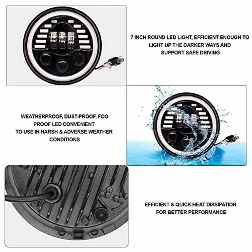 7-inch Car SUV Off-Road Motorcycle High Low Beam Light Halo Angel Eyes LED Round DRL Turn Signal Light - 7
