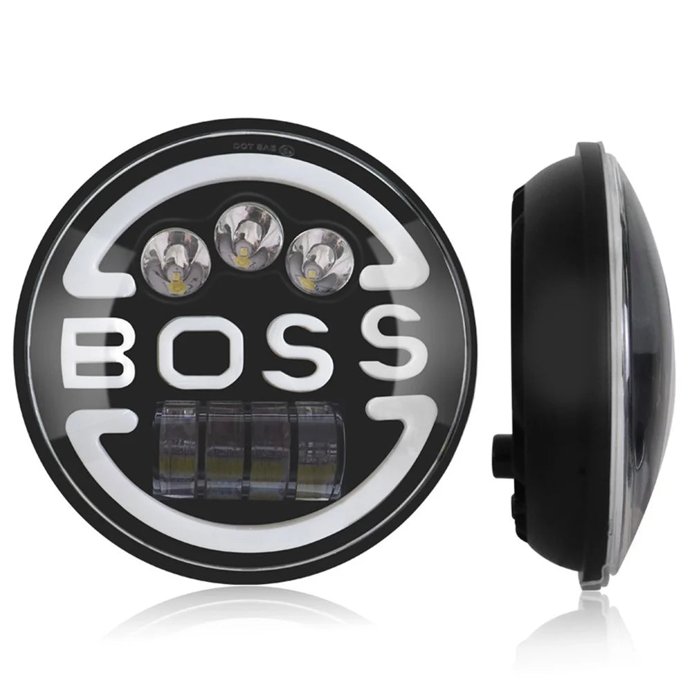 7-inch for Wrangler Harley Motorcycle Boss Headlight High Low Beam Circle Angel Eye LED Headlight - 1