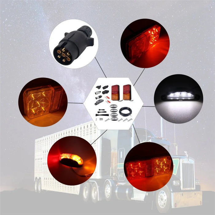 A4136 10-LED Tail Light Kit for 12V Truck, Trailer, Vehicles Waterproof Turn Signal Light Set with Reflective Plates / Side-Lights / License Plate Light - Type G Set - 2