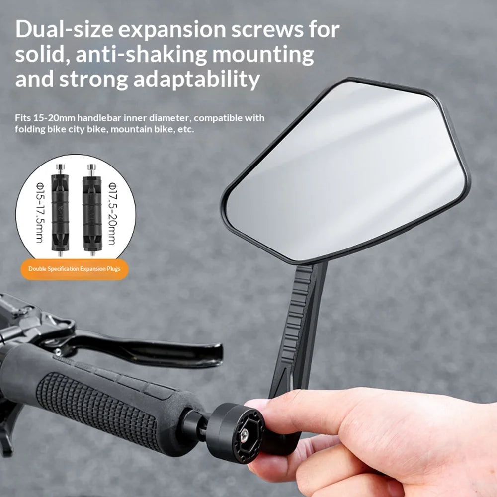 WEST BIKING YP0720054 1Pc Bicycle Rearview Mirror 360 Degree Adjustable Wide Angle Mirror for 15-20mm Bike Handlebar - Black - 5