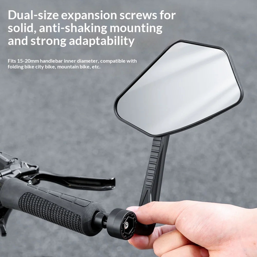 WEST BIKING YP0720054 1Pc Bicycle Rearview Mirror 360 Degree Adjustable Wide Angle Mirror for 15-20mm Bike Handlebar - Black - 7
