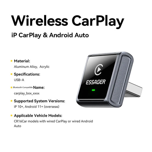ESSAGER CP027 Wireless CarPlay Adapter Convert Wired to Wireless Auto Dongle for iPhone Android - Black - 2