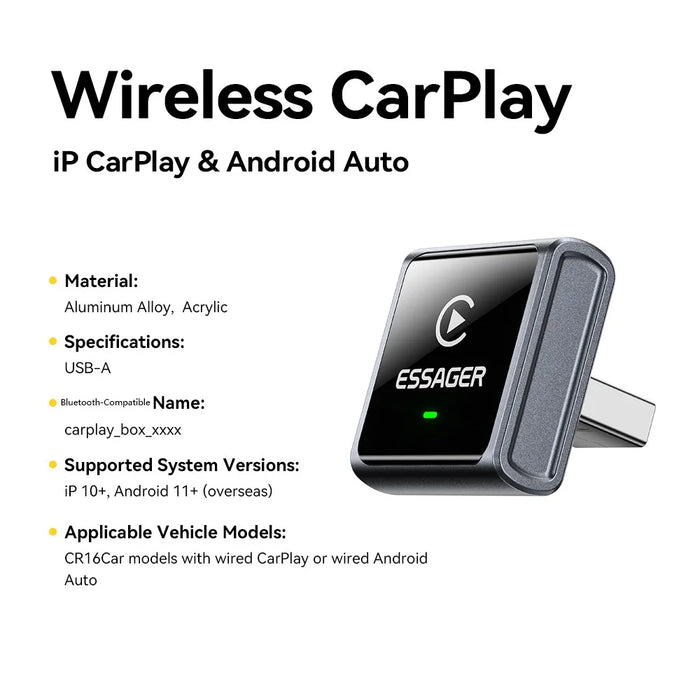 ESSAGER CP027 Wireless CarPlay Adapter Convert Wired to Wireless Auto Dongle for iPhone Android - Black - 2