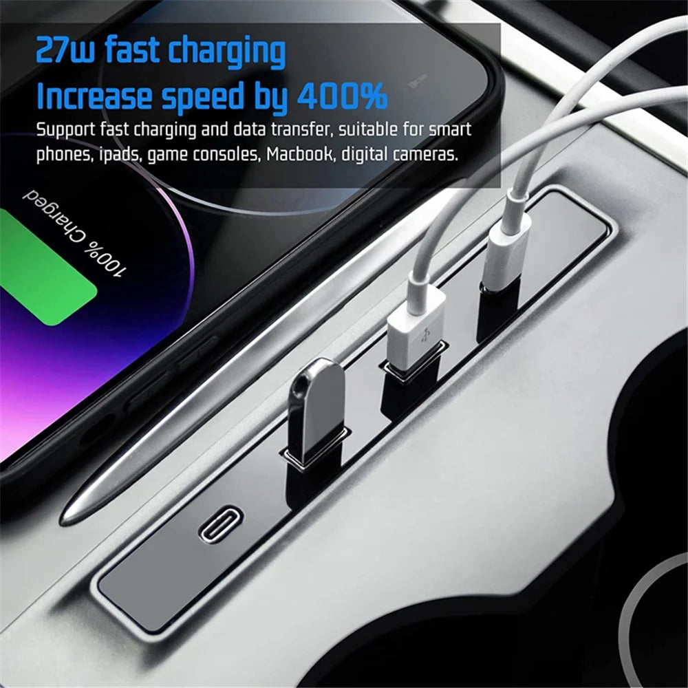 TSL315 ABS Car Charger Multi-Port for Tesla Model 3 / Y Center Console USB Hub Docking Station - 4