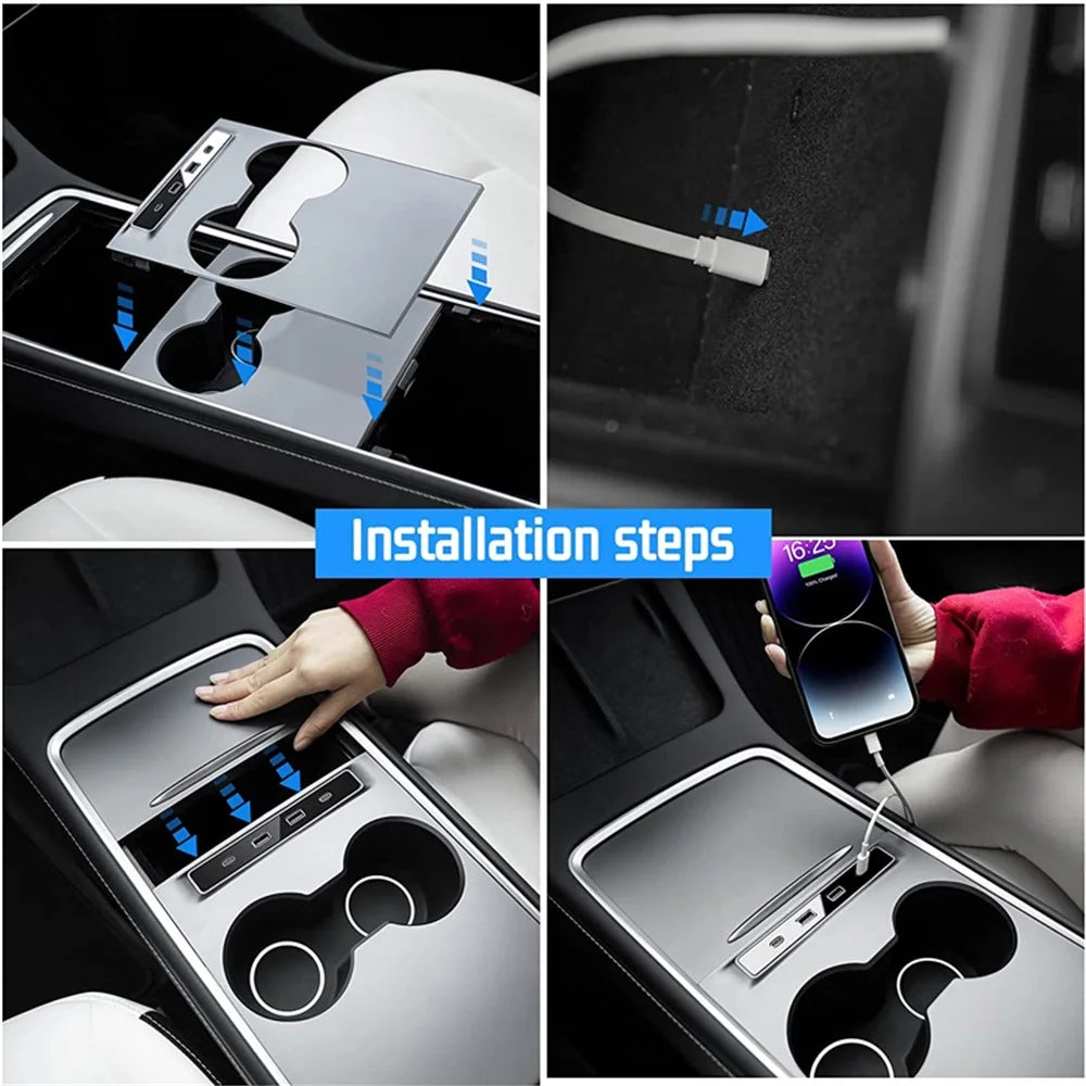 TSL315 ABS Car Charger Multi-Port for Tesla Model 3 / Y Center Console USB Hub Docking Station - 5