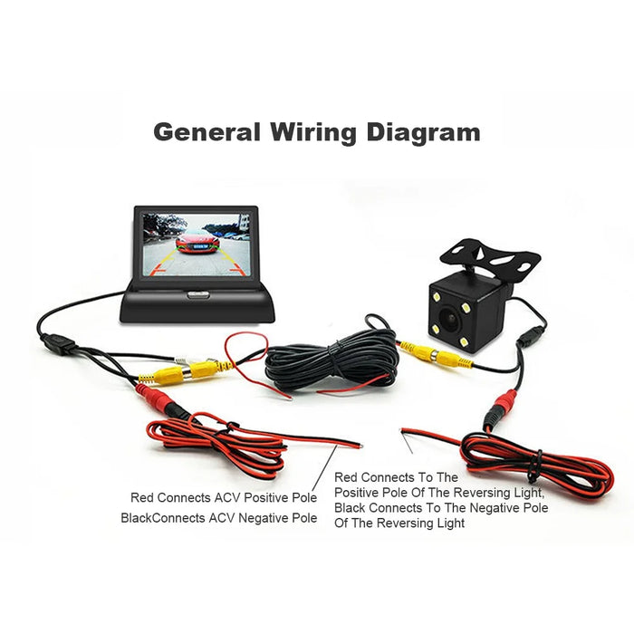 4.3 inch Foldable TFT-LCD Backup Camera Monitor Rear View Reverse Display Screen Car License Plate Camera for Parking - 4