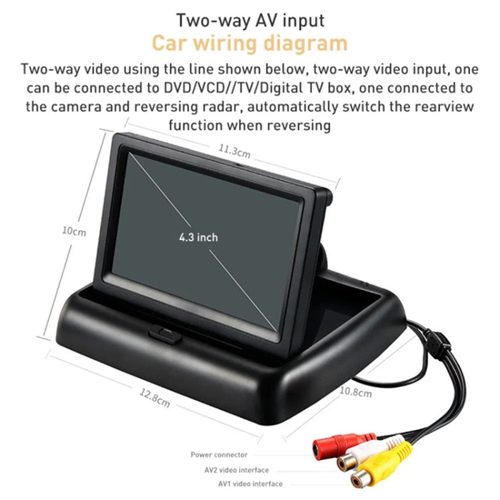 4.3 inch Foldable TFT-LCD Backup Camera Monitor Rear View Reverse Display Screen Car License Plate Camera for Parking - 7