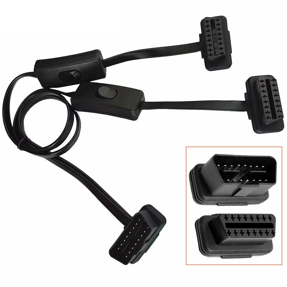 JUNSUNMAY 60cm OBD II 16 Pin Male to Dual Female Splitter Cord Diagnostic Extension Cable with Individually Power Switch - 1