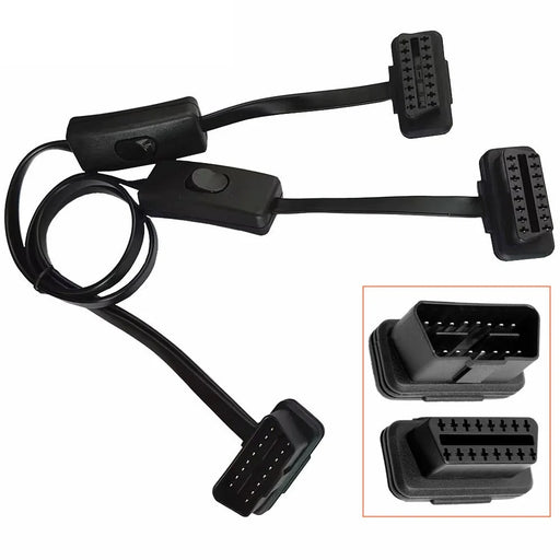 JUNSUNMAY 60cm OBD II 16 Pin Male to Dual Female Splitter Cord Diagnostic Extension Cable with Individually Power Switch - 1