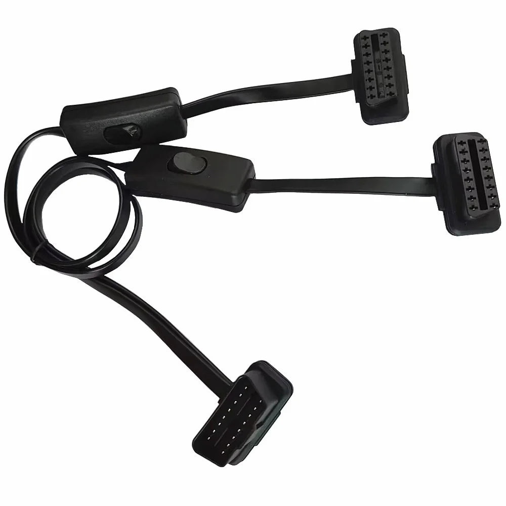 JUNSUNMAY 60cm OBD II 16 Pin Male to Dual Female Splitter Cord Diagnostic Extension Cable with Individually Power Switch - 5