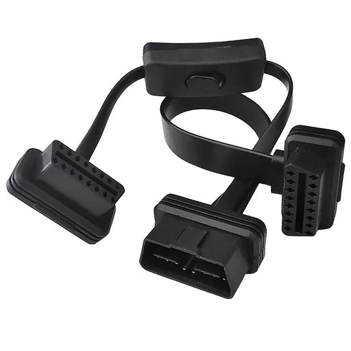 JUNSUNMAY 45cm OBD II 16 Pin Male to Dual Female Cord Adapter Extension Cable with 1 Power Switch - 2