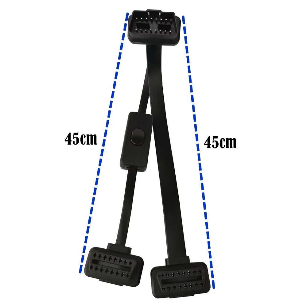JUNSUNMAY 45cm OBD II 16 Pin Male to Dual Female Cord Adapter Extension Cable with 1 Power Switch - 5