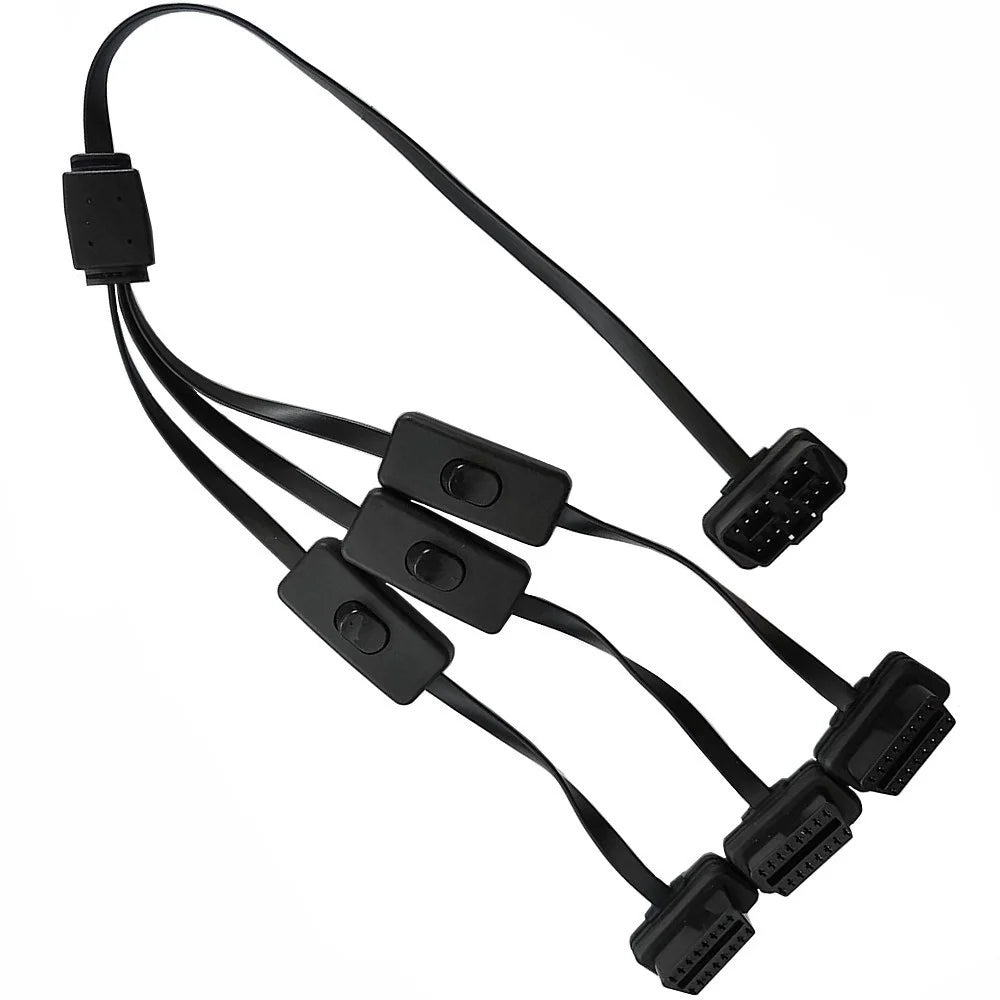 JUNSUNMAY 60cm OBD II 16 Pin Male to 3 Female Extension Cable Car Diagnostic Extender Cord Adapter - 1