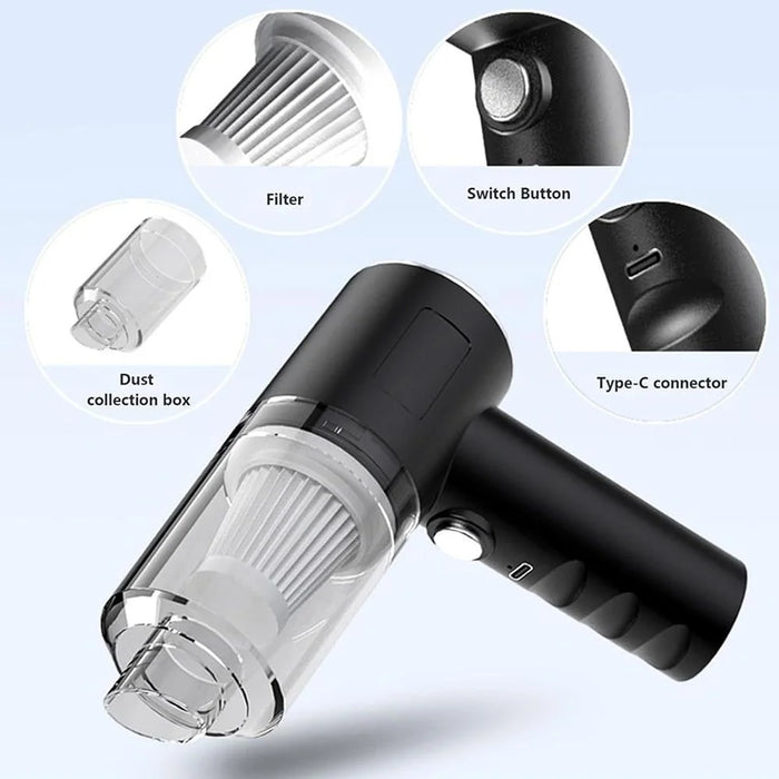 Rechargeable Car Vacuum Cleaner High Power Handheld Car Home Cleaning Tool, 800mAh Battery - 7