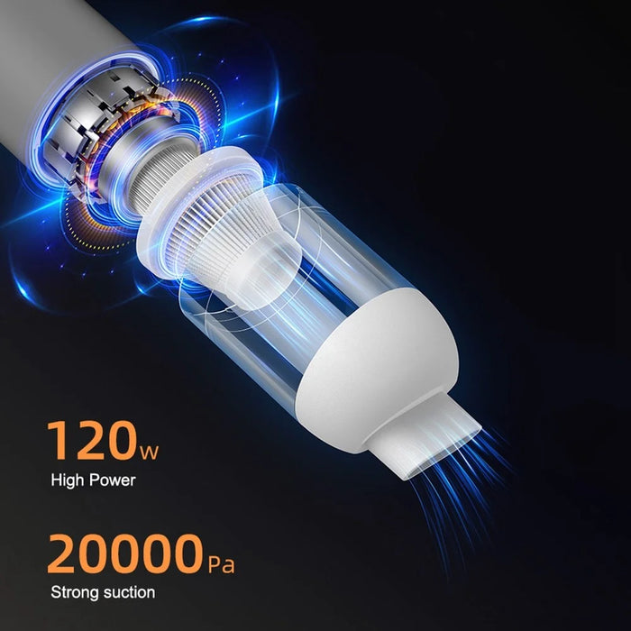 V01 Portable Handheld Car Vacuum Cleaner Wireless Auto Vacuum Cleaner for Desktop Keyboard Laptops - White / Grey - 4