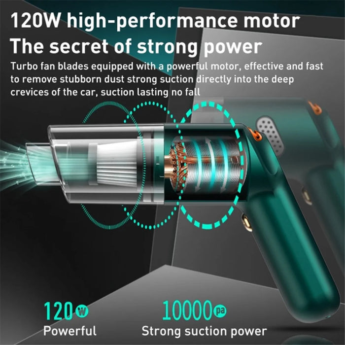 KBN-010 10000Pa Powerful Car Cordless Vacuum Cleaner Handheld Cleaning Tool - Blackish Green - 3