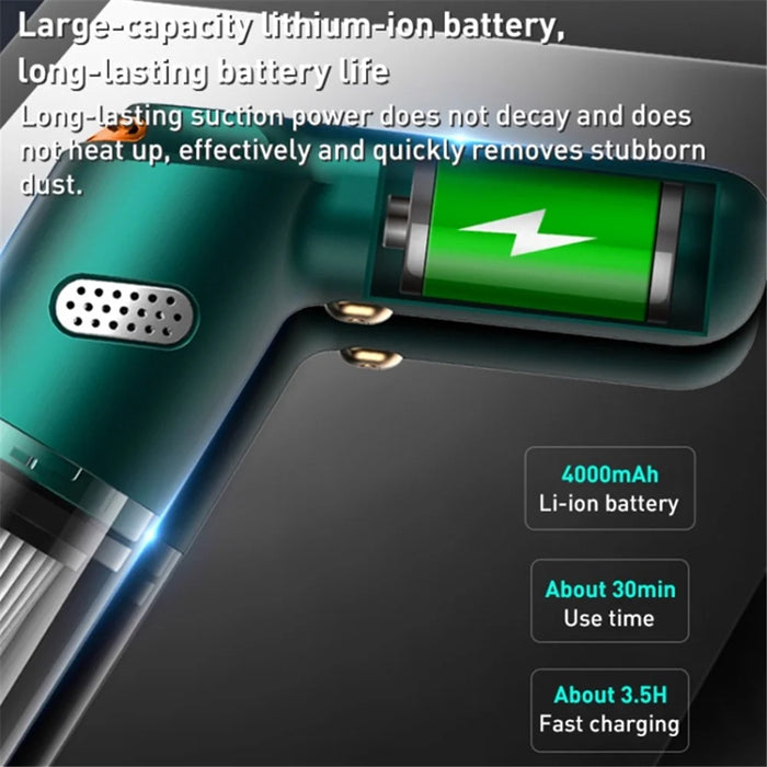 KBN-010 10000Pa Powerful Car Cordless Vacuum Cleaner Handheld Cleaning Tool - Blackish Green - 7
