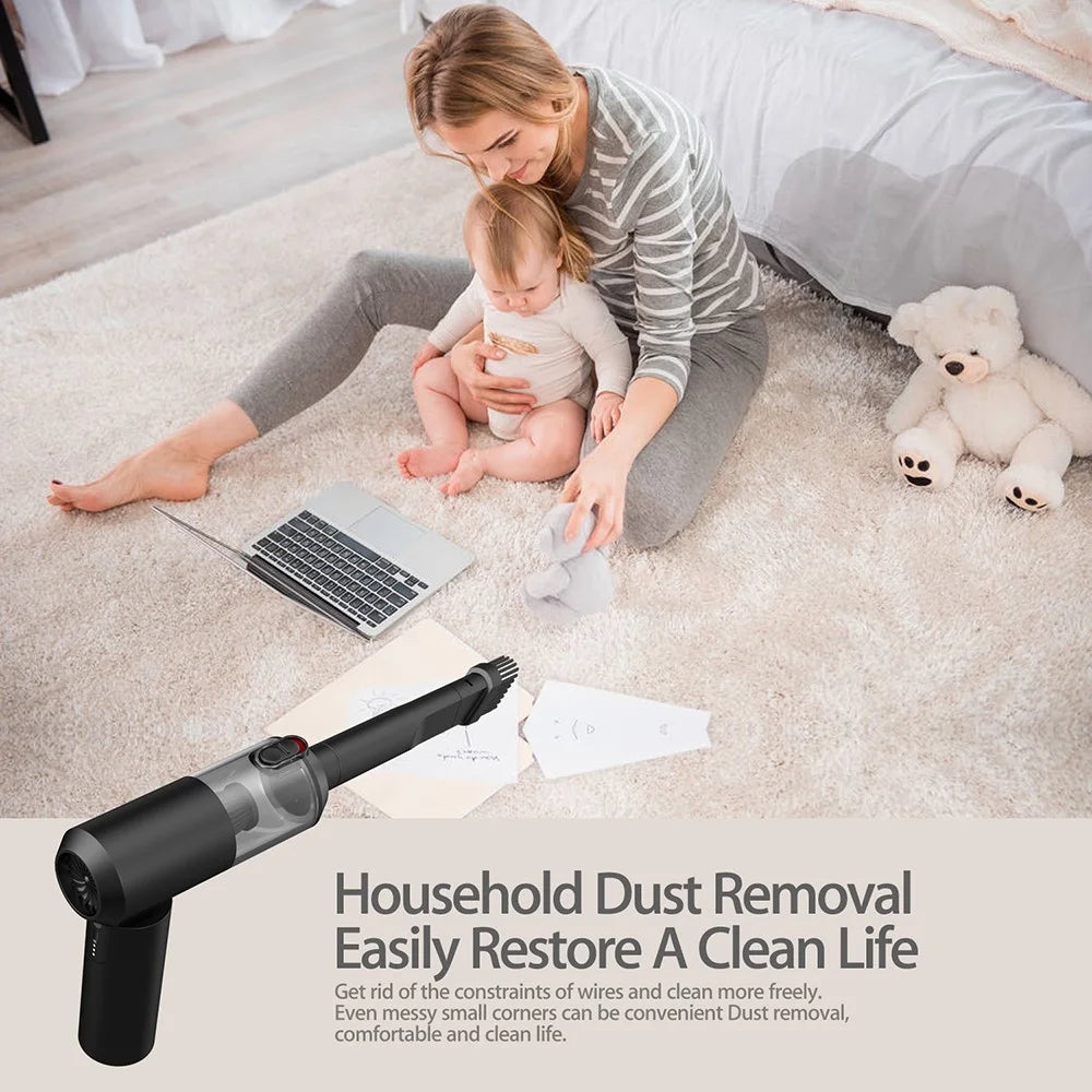 S1 Mini Cordless Vacuum Cleaner Folding High Power Suction 2-in-1 Handheld Vacuum Cleaner for Car, Home - Black - 5